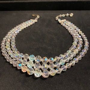 Vintage Triple Strand Crystal Necklace